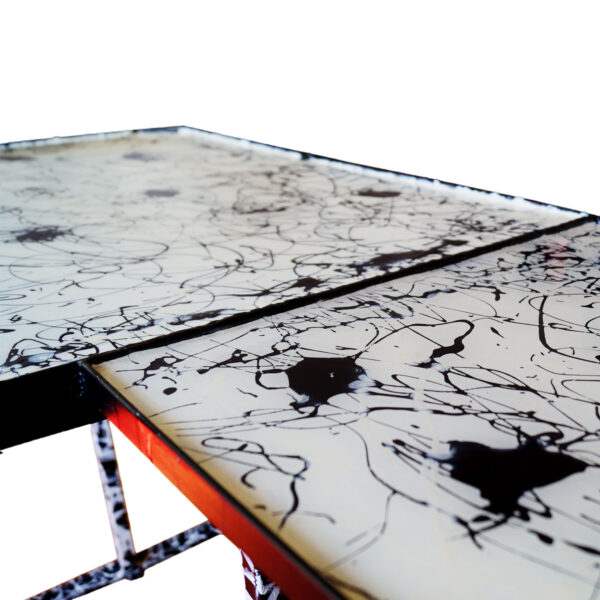 Esstisch Schreibtisch Tafel Schwarz Weiß Lack Upcycling Modern aus Bustischen