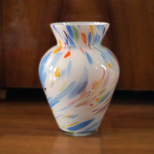 weiß-bunte Vase aus Glas 2